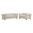 RN Furnishings 2 Piece Chesterfield  Button Tufted Linen fabric Sofa Set-Beige