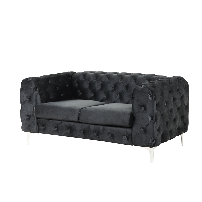 RN Furnishings 3- Piece Button Tufted Velvet Fabric Sofa Set -Black