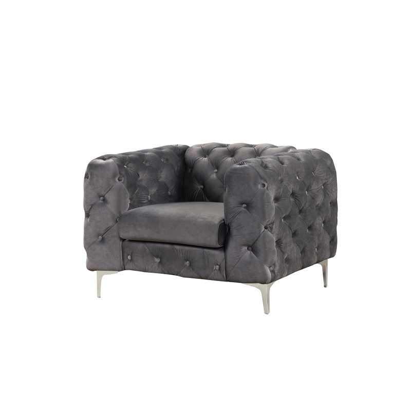 RN Furnishings sofa and two chairs Velvet Fabric Living room furniture set-Gray