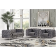 RN Furnishings 3- Piece Button Tufted Velvet Fabric Livingroom Set -Grey