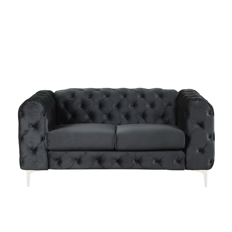 RN Furnishings 3-Piece couches Velvet Fabric Living room furniture Set -Black