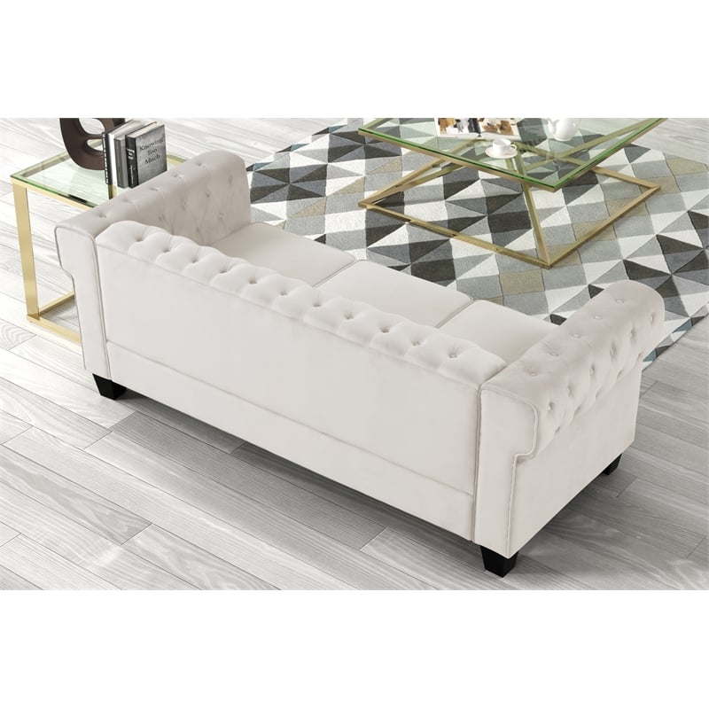 Rnfurnishings inc Arav 2-Piece Living Room Furniture Velvetfabric Set-Off white