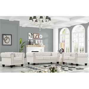 Rnfurnishings inc Akhil  3-Piece Living Room FurnitureVelvetfabric Set-Off white