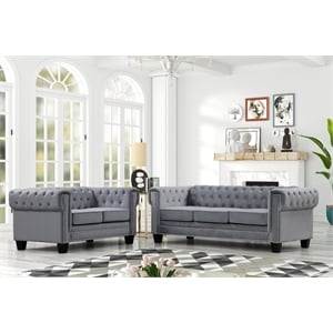 Rnfurnishings inc Amar2-Piece Living Room Furniture Velvet fabric Set-Gray