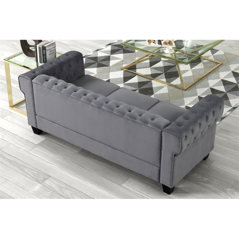Rnfurnishings inc Amar 3-Piece Living Room Furniture Velvet fabric Set-Gray