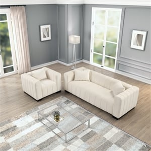 Rnfurnishings 2-PC Living Room Furniture Velvet fabric Sofa+Armchair Set-Beige