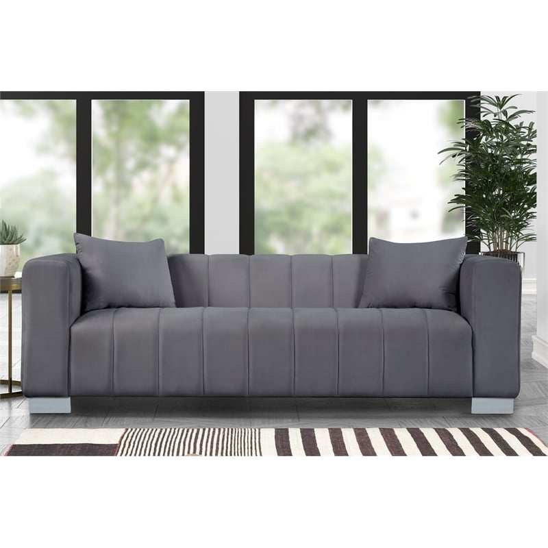 Rnfurnishings 2-PC Living Room Furniture Velvet fabric Sofa+Armchair Set-Gray