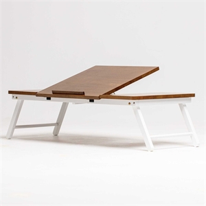Lada Foldable Laptop Tray with Acacia Top and White Legs in Beige and White