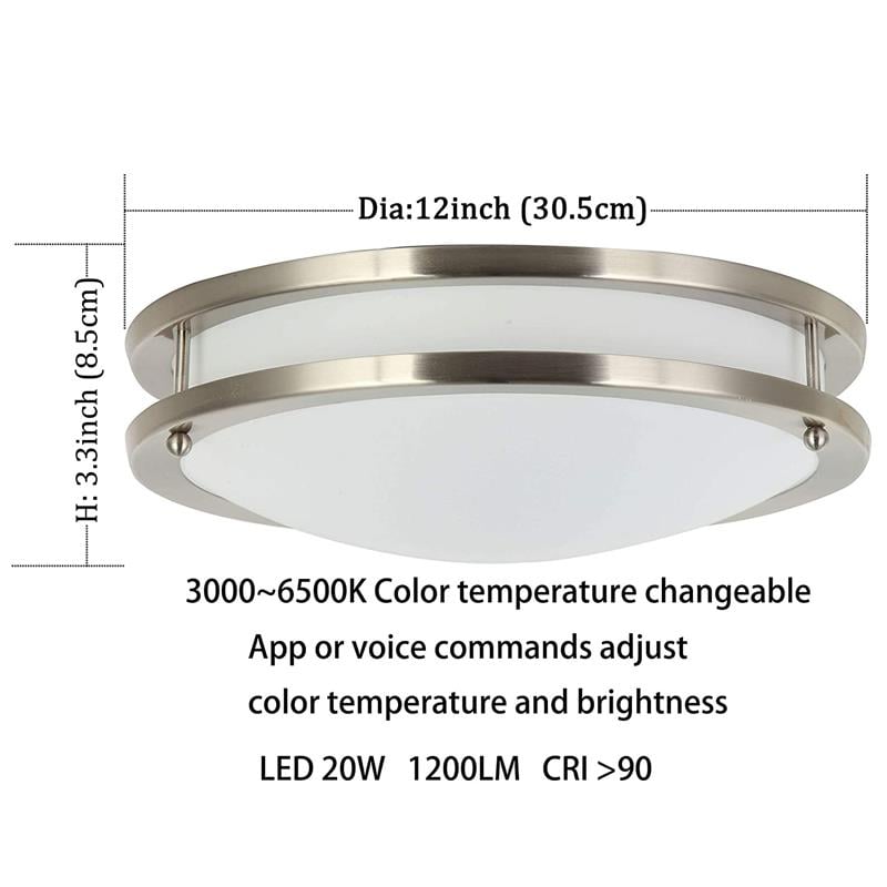 12 in. 1-Light Satin Nickel Finish Smart LED Ceiling Light Flush Mount