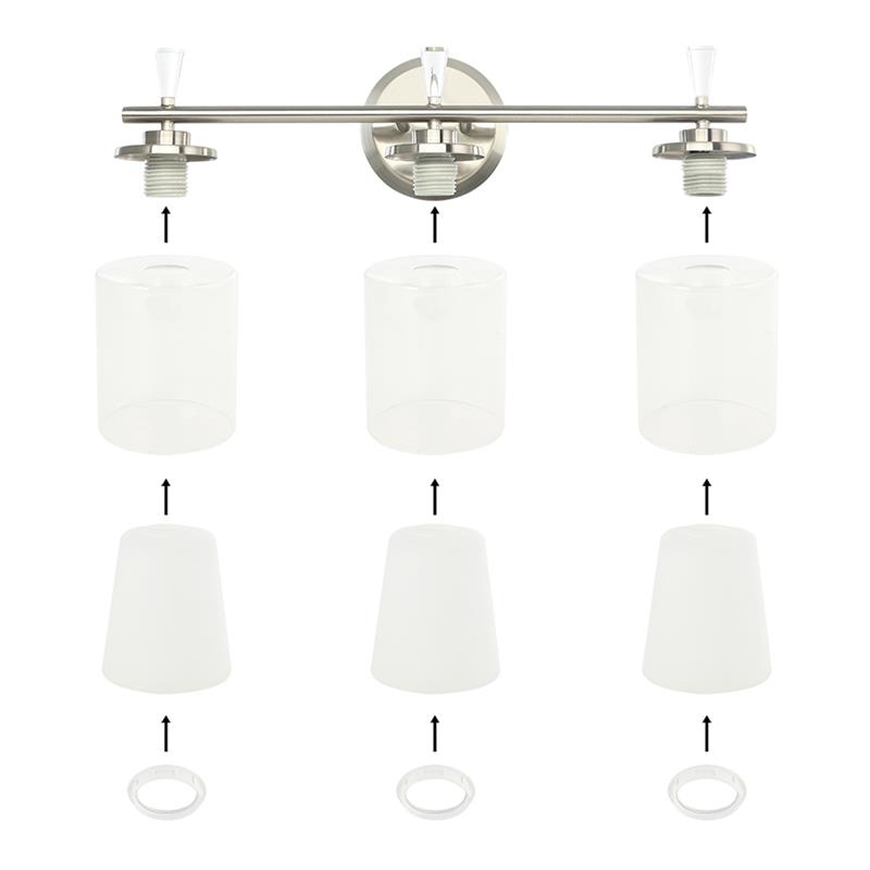 3-Light Vanity Light with Dual Clear and Frosted Shades