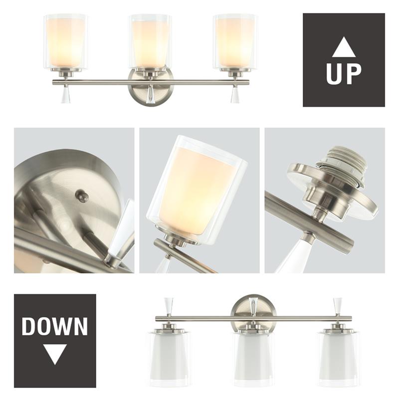 3-Light Vanity Light with Dual Clear and Frosted Shades