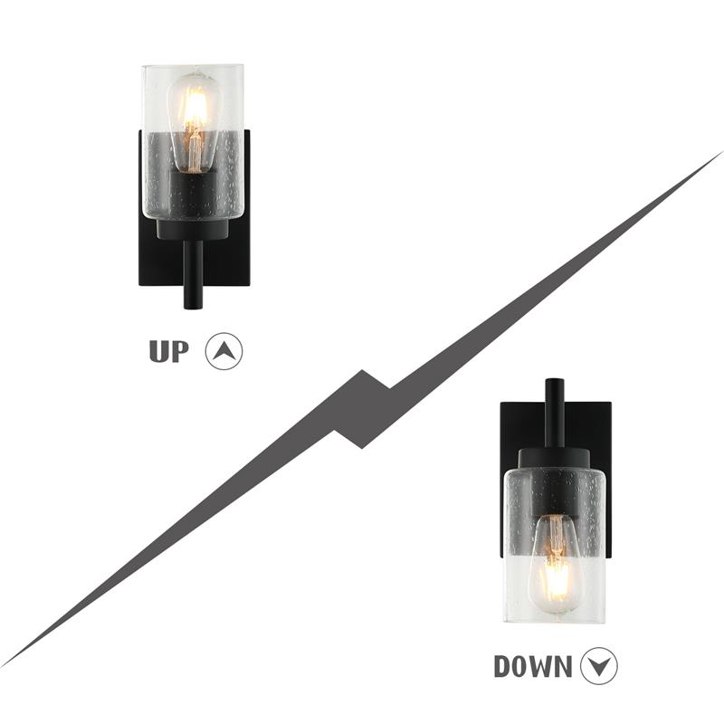 1 Light Black Bathroom Vanity Light with Bubble Glass Shade