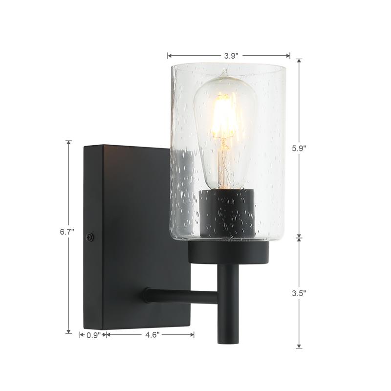 1 Light Black Bathroom Vanity Light with Bubble Glass Shade