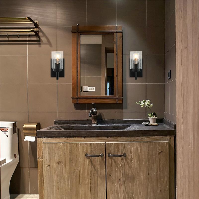 1 Light Black Bathroom Vanity Light with Bubble Glass Shade