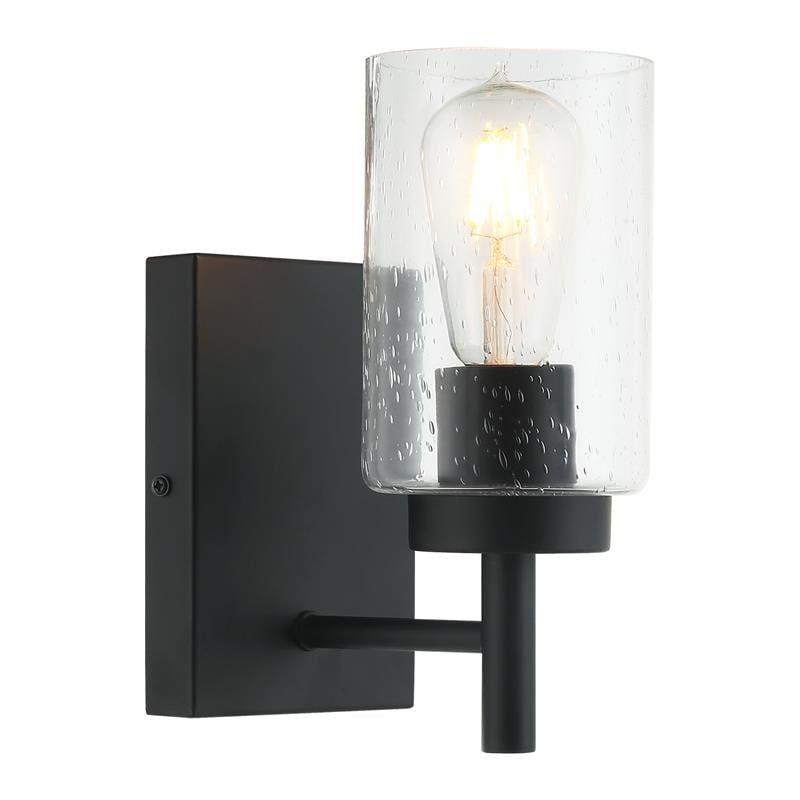 1 Light Black Bathroom Vanity Light with Bubble Glass Shade