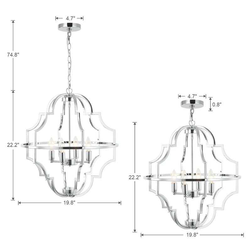 4-Light Modern Farmhouse Geometric Chrome Chandelier