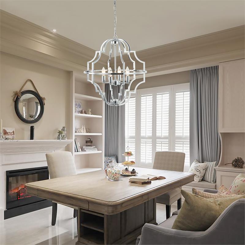 4-Light Modern Farmhouse Geometric Chrome Chandelier
