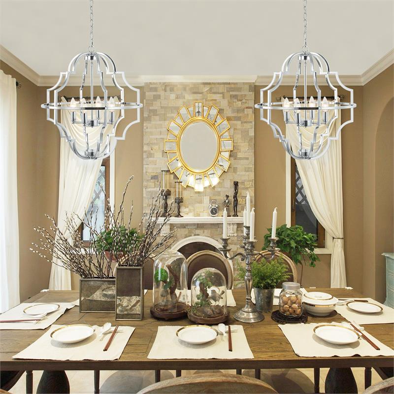 4-Light Modern Farmhouse Geometric Chrome Chandelier