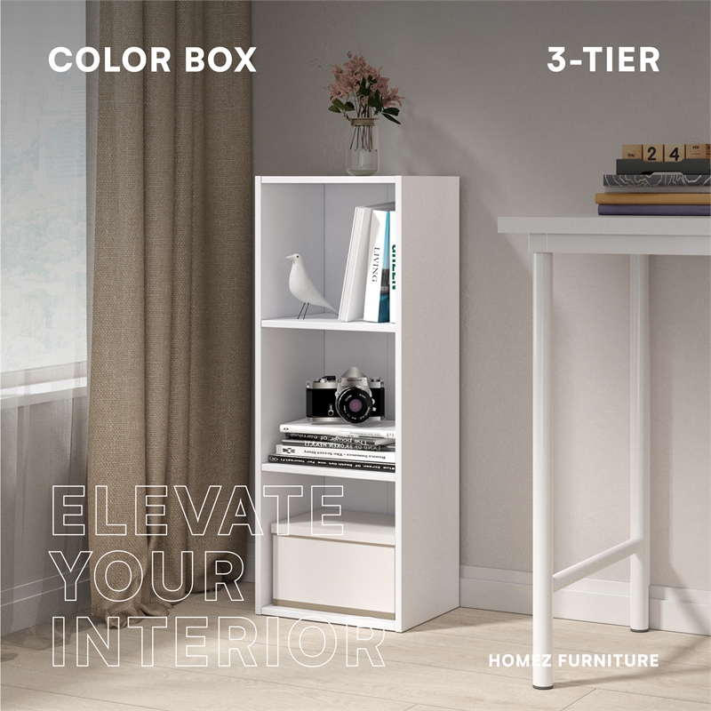 31.5 in. Tall White Wood 3-Shelf Etagere Bookcase