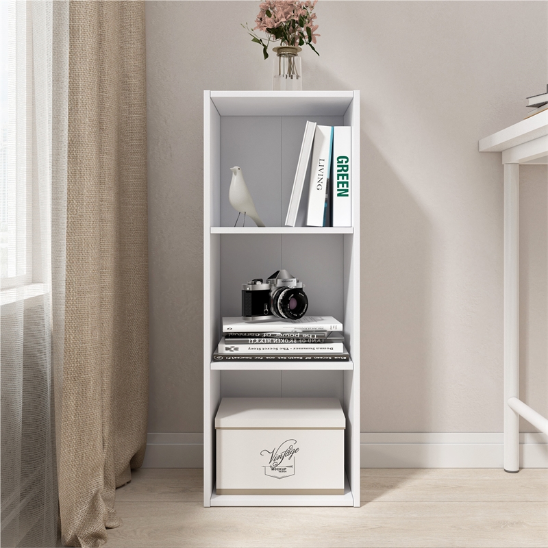 31.5 in. Tall White Wood 3-Shelf Etagere Bookcase