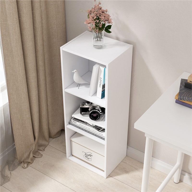 31.5 in. Tall White Wood 3-Shelf Etagere Bookcase