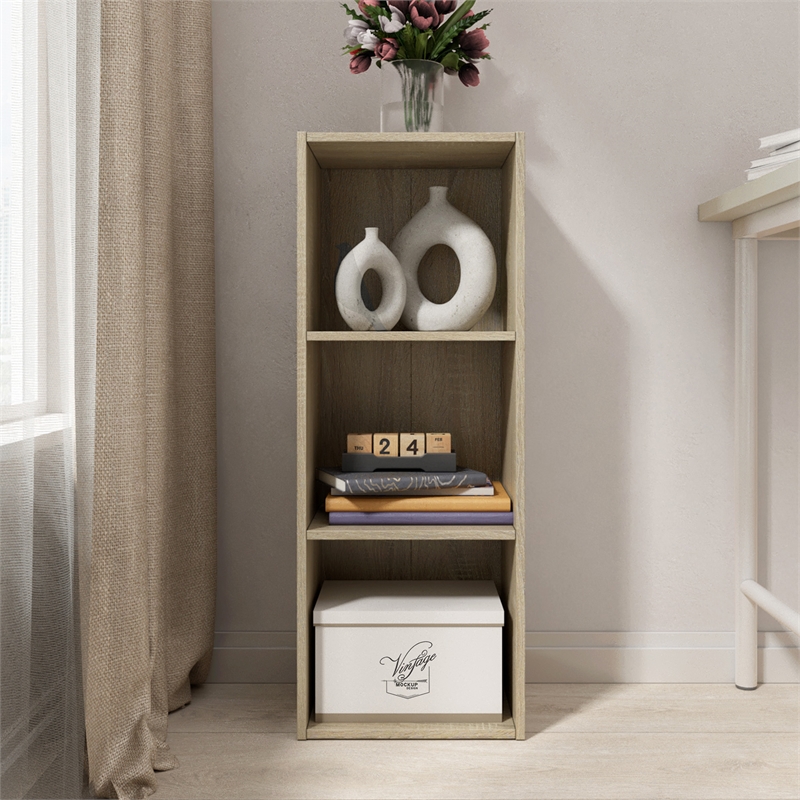 31.5 in. Tall Natural Oak Wood 3-Shelf Etagere Bookcase