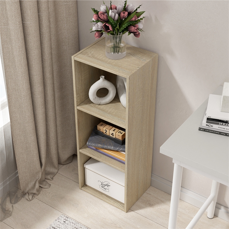 31.5 in. Tall Natural Oak Wood 3-Shelf Etagere Bookcase