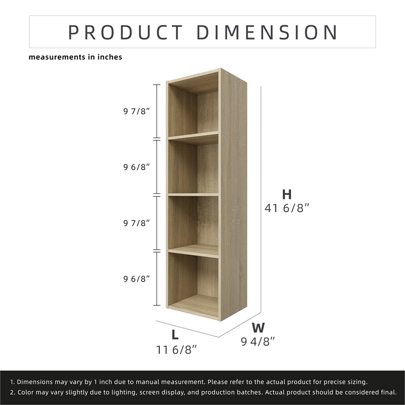 41.81 in. Tall Natural Oak Wood 4-Shelf Etagere Bookcase