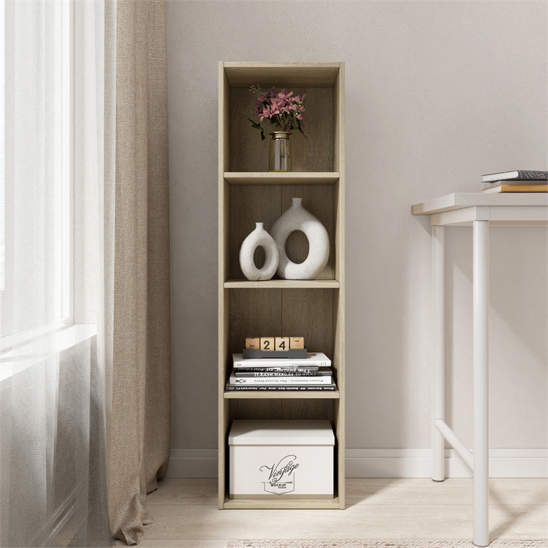 41.81 in. Tall Natural Oak Wood 4-Shelf Etagere Bookcase