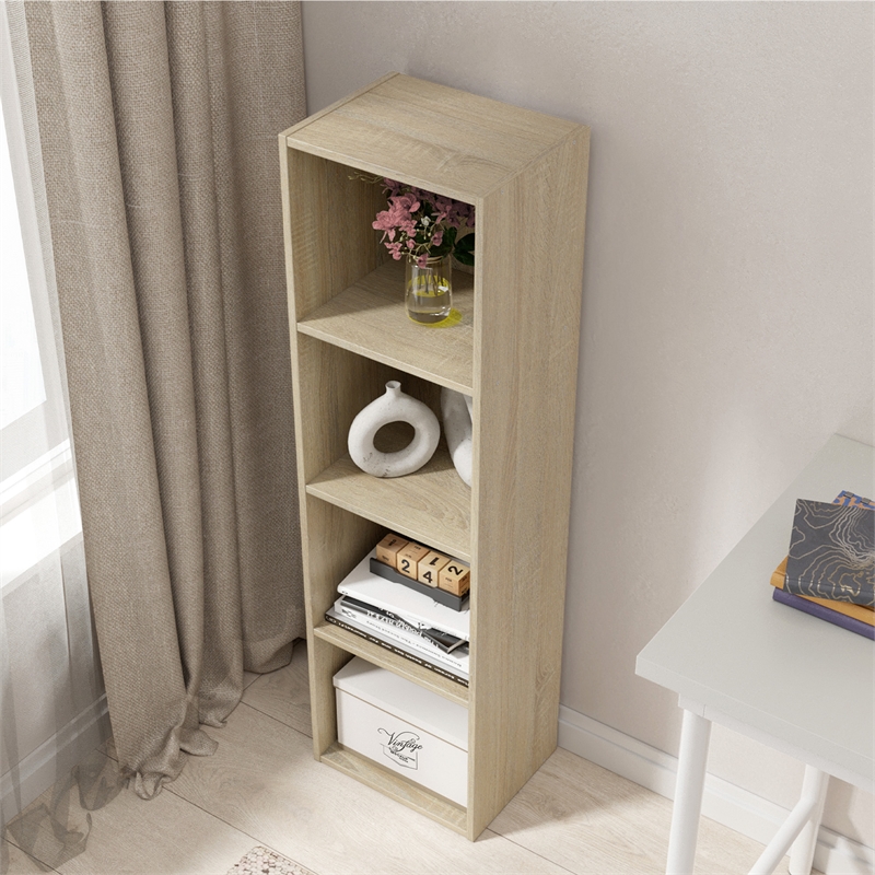 41.81 in. Tall Natural Oak Wood 4-Shelf Etagere Bookcase