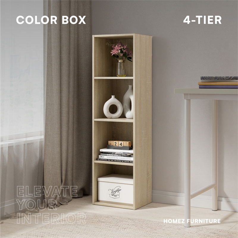 41.81 in. Tall Natural Oak Wood 4-Shelf Etagere Bookcase