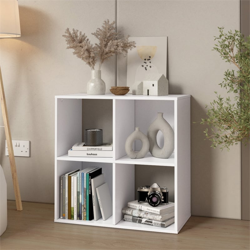 23.46 in. Tall White Wood 3-Shelf Etagere Bookcase