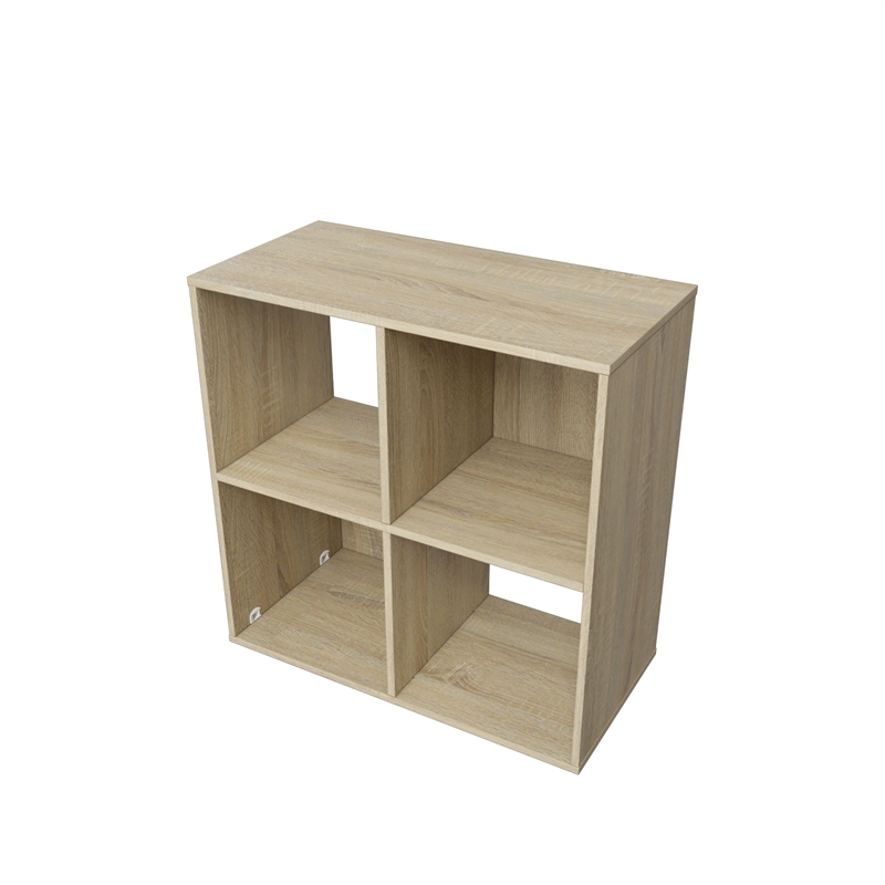 23.46 in. Tall Natural Oak Wood 3-Shelf Etagere Bookcase