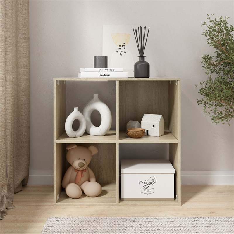 23.46 in. Tall Natural Oak Wood 3-Shelf Etagere Bookcase