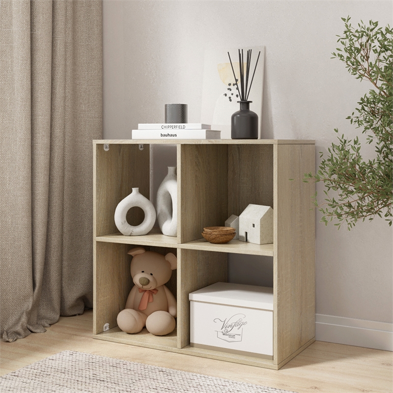23.46 in. Tall Natural Oak Wood 3-Shelf Etagere Bookcase
