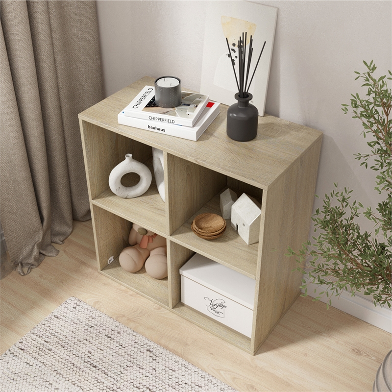 23.46 in. Tall Natural Oak Wood 3-Shelf Etagere Bookcase