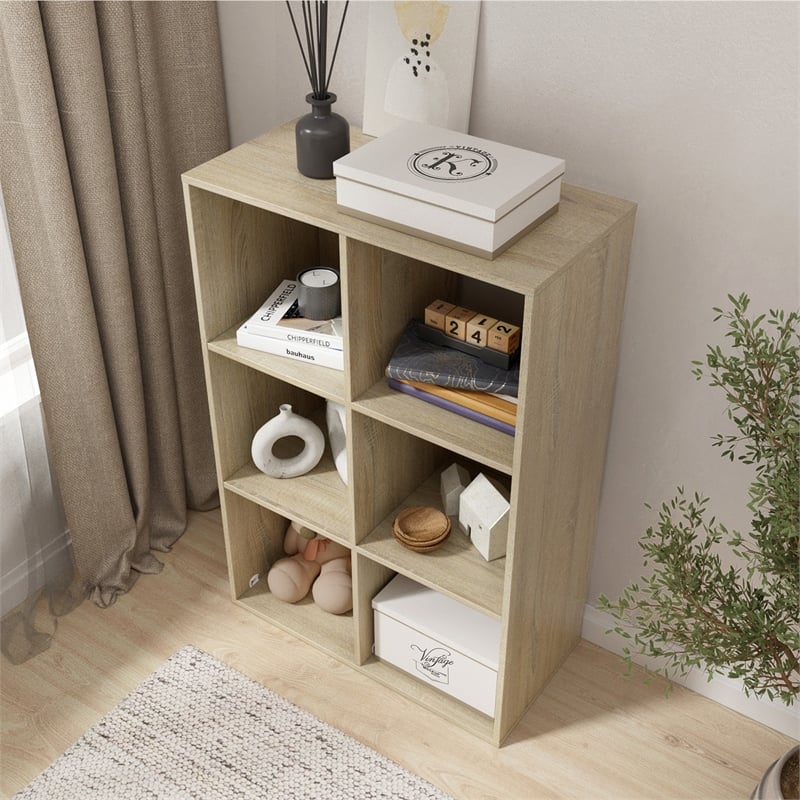 34.96 in. Tall Natural Oak Wood 3-Shelf Etagere Bookcase