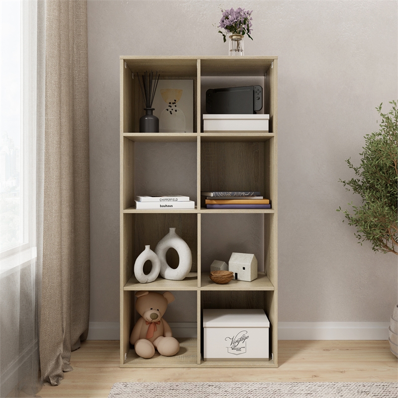 46.46 in. Tall Natural Oak Wood 4-Shelf Etagere Bookcase