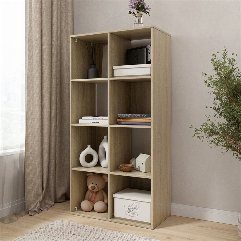 46.46 in. Tall Natural Oak Wood 4-Shelf Etagere Bookcase