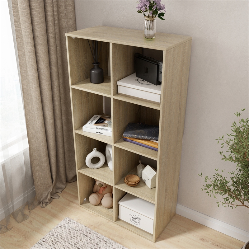 46.46 in. Tall Natural Oak Wood 4-Shelf Etagere Bookcase