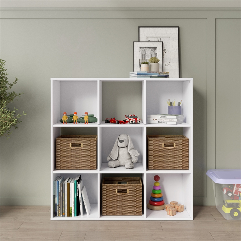 34.96 in. Tall White Wood 3-Shelf Etagere Bookcase