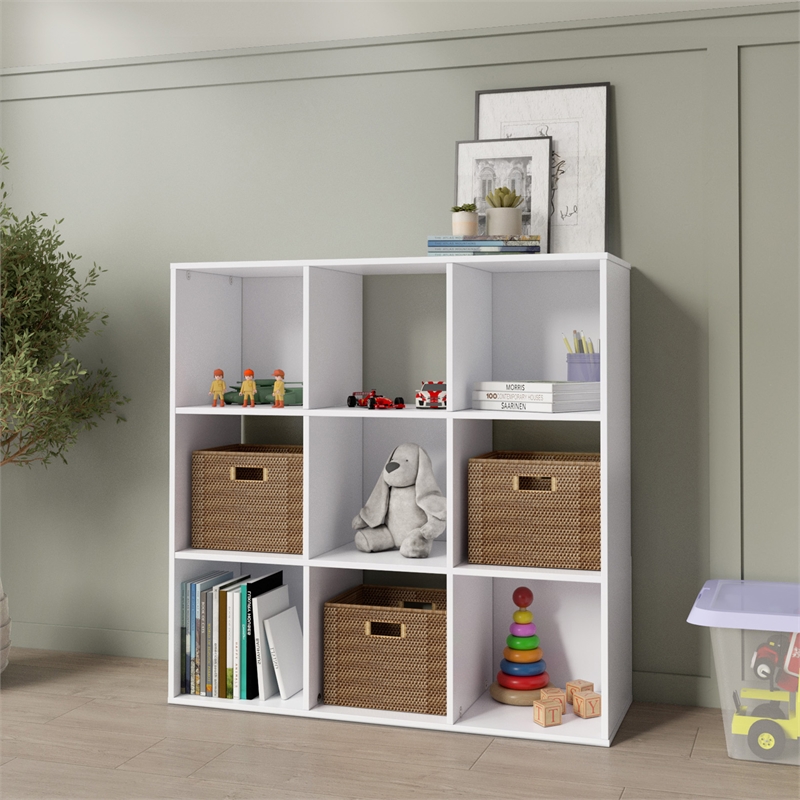 34.96 in. Tall White Wood 3-Shelf Etagere Bookcase