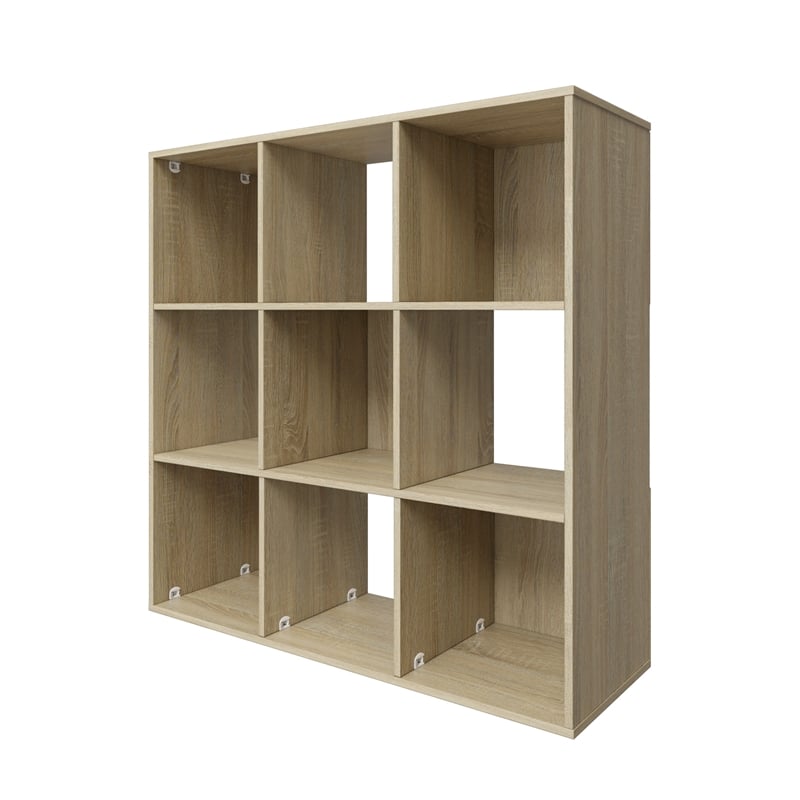 34.96 in. Tall Natural Oak Wood 3-Shelf Etagere Bookcase