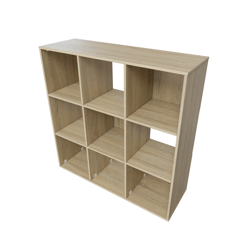34.96 in. Tall Natural Oak Wood 3-Shelf Etagere Bookcase