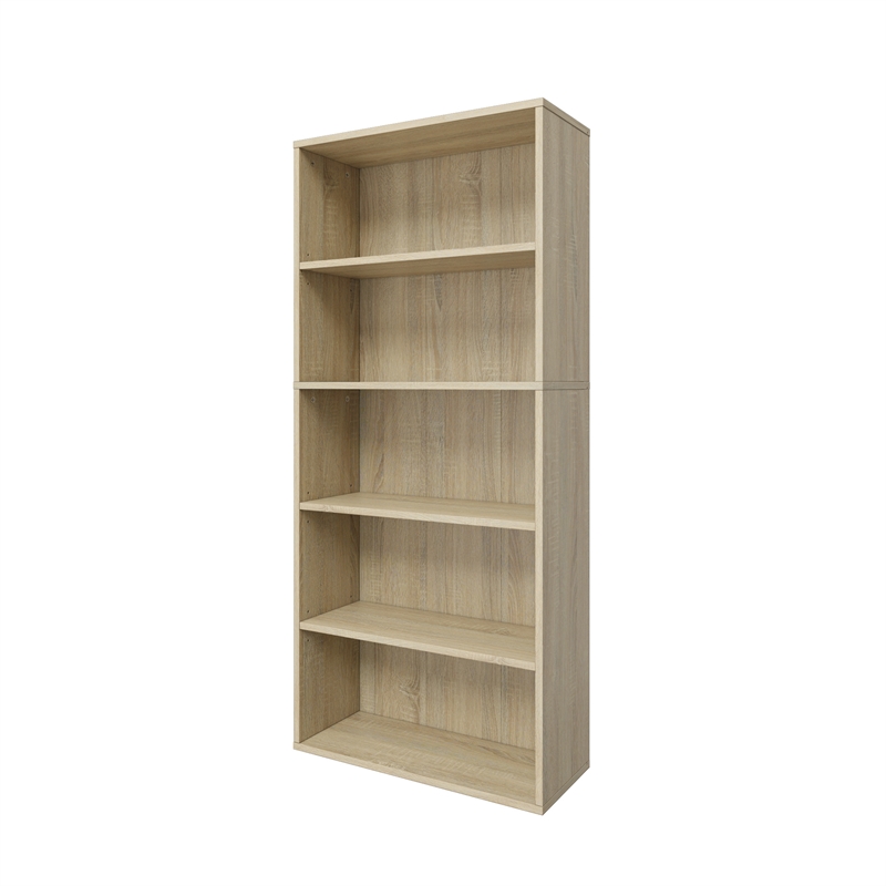 52.83 in. Tall Natural Oak Wood 5-Shelf Etagere Bookcase with Adjustable Shelves