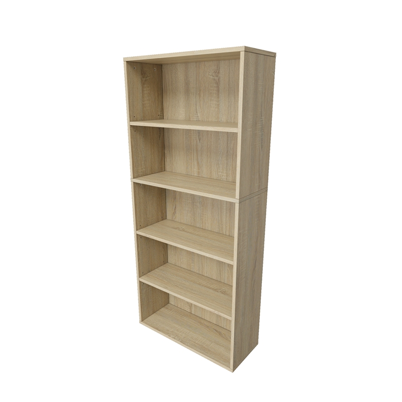 52.83 in. Tall Natural Oak Wood 5-Shelf Etagere Bookcase with Adjustable Shelves
