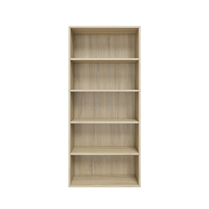 52.83 in. Tall Natural Oak Wood 5-Shelf Etagere Bookcase with Adjustable Shelves