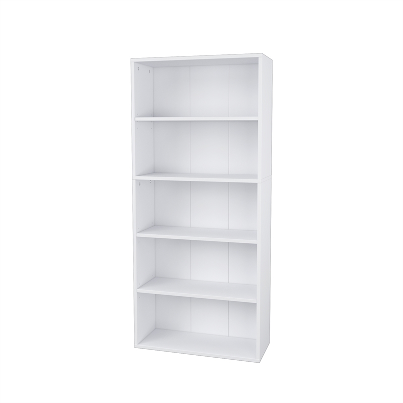 52.83 in. Tall White Wood 5-Shelf Etagere Bookcase with Adjustable Shelves