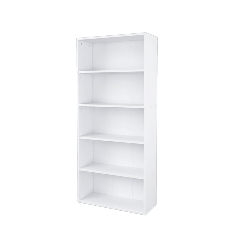 52.83 in. Tall White Wood 5-Shelf Etagere Bookcase with Adjustable Shelves