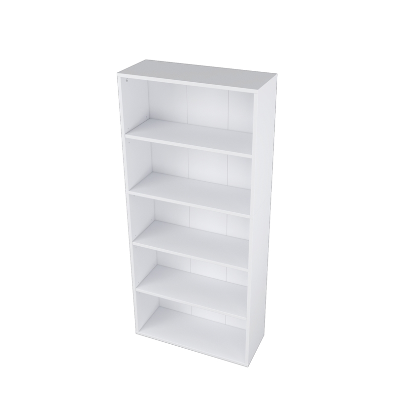 52.83 in. Tall White Wood 5-Shelf Etagere Bookcase with Adjustable Shelves